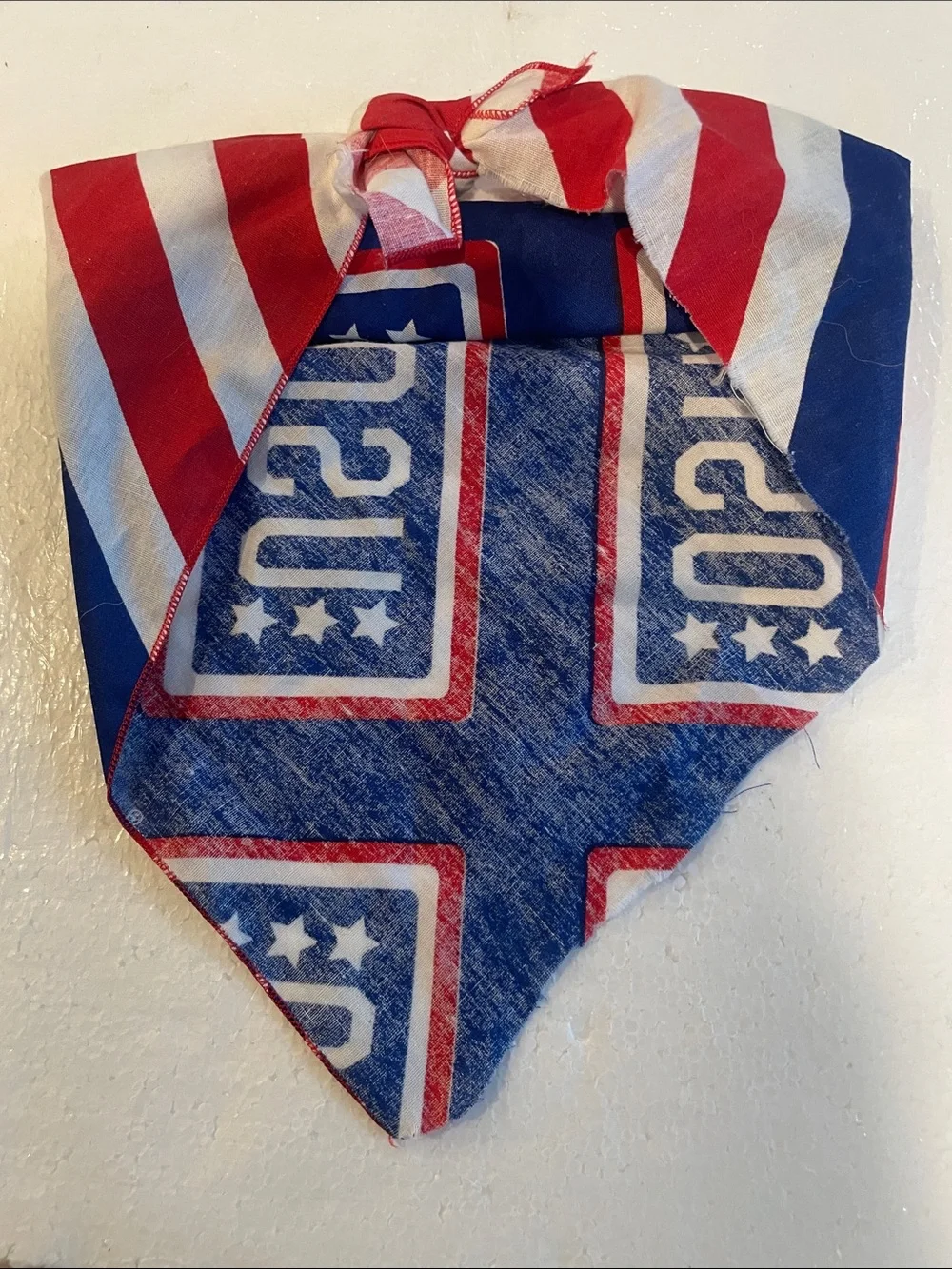 Vintage Patriotic Blue USO Bandana Scarf Red White stripes stars Americana